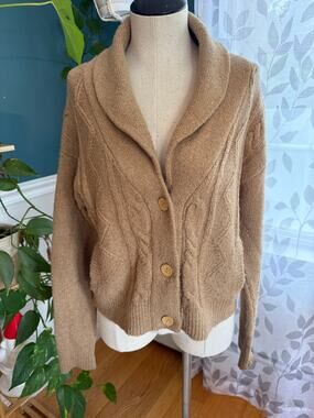 Pilcro and the Letterpress Anthropologie Cable Knit Shawl Collar Cardigan Small